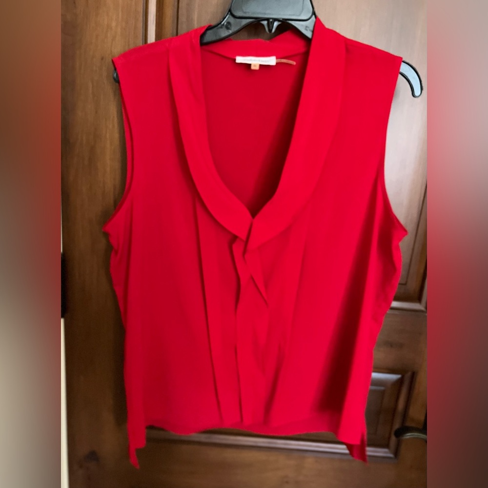 NWOT Calvin Klein Sleeveless Ruffle Blouse - Red - Size XL